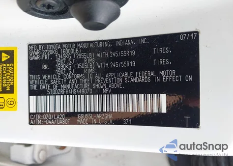 2017 Toyota Highlander Limited Platinum z USA, uszkodzony, nr VIN 5TDDZRFH4HS449070